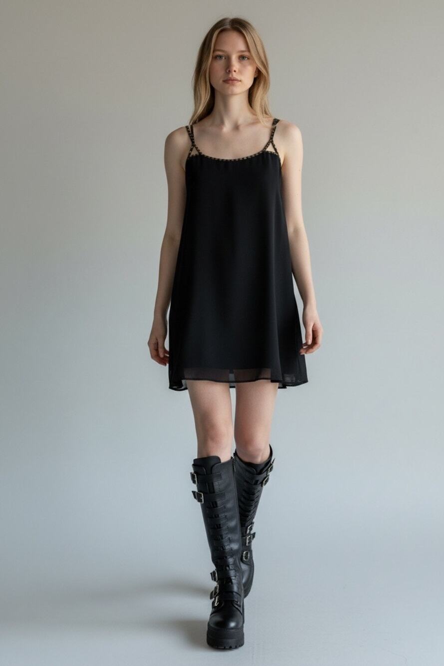 VTG Forever 21 Y2K Whimsigoth Witchy Black Strappy Fairy Grunge Dress Medium